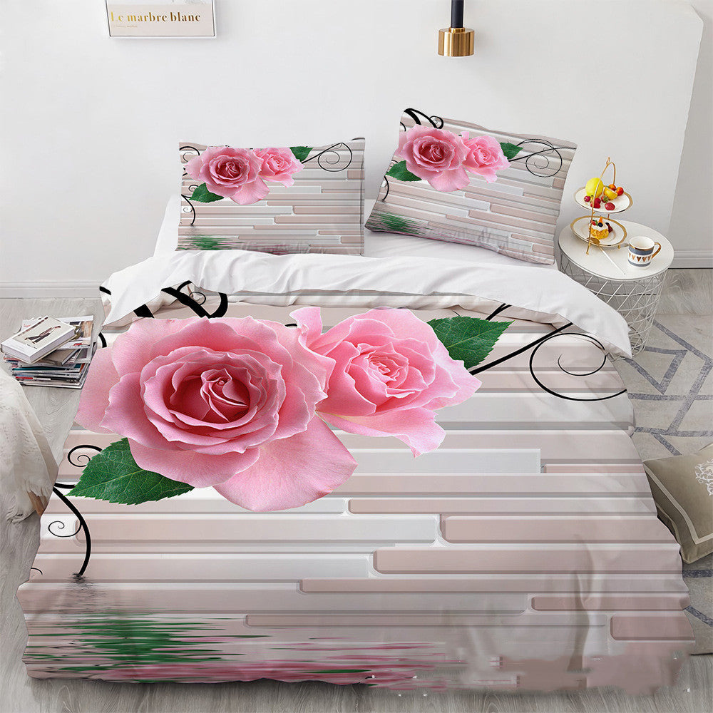 Digital Printing Rose Bedding Set - 3-Piece Home Textile for Bedroom