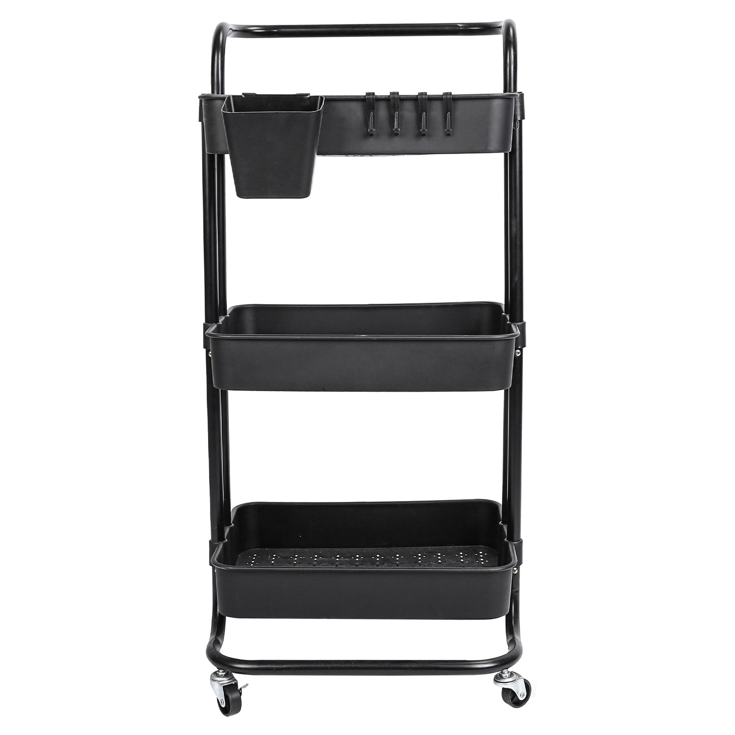 3-Tier Rolling Utility Cart with Mesh Baskets and Lockable Wheels