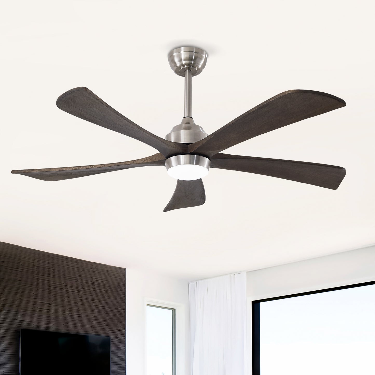 52" Solid Wood Ceiling Fan with Lights & Remote Control - Nickel
