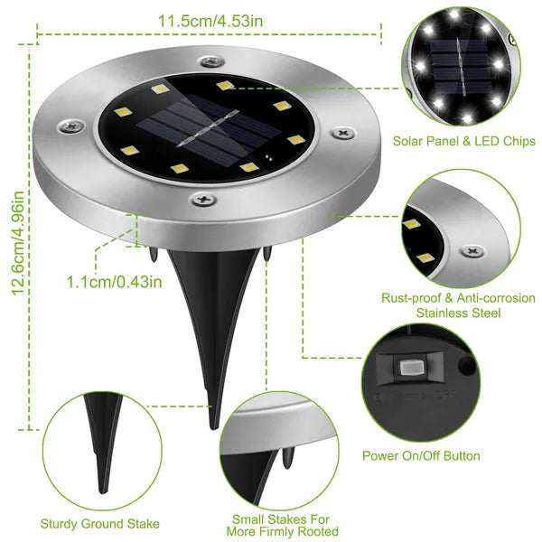 Solar Ground Path Lights Waterproof Outdoor Lawn Pathway Lighting - 4 Pack