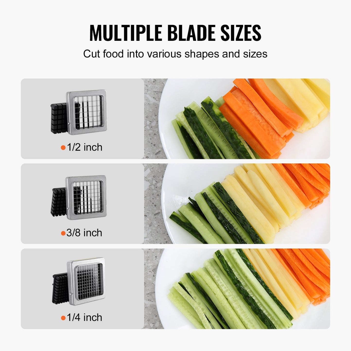 Stainless Steel French Fry Cutter with 3 Blades - Vegetable Slicer & Chopper