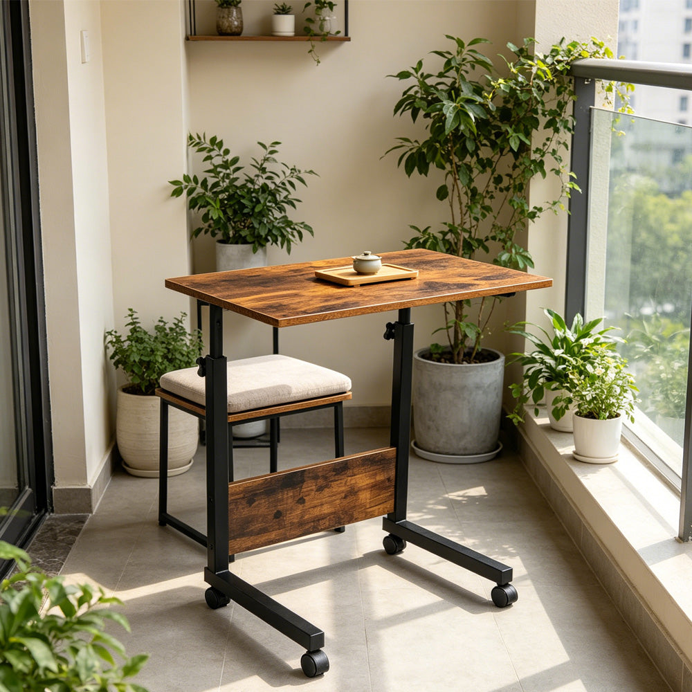 80cm Adjustable Tray Table Rolling Sofa Side Snack With Wheels