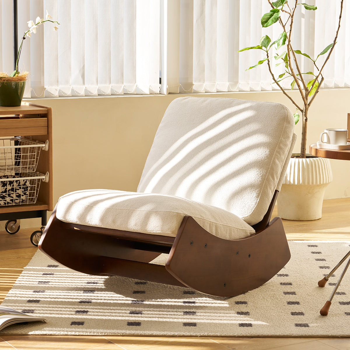 Comfortable White Glider Rocking Chair - Solid Wood Frame