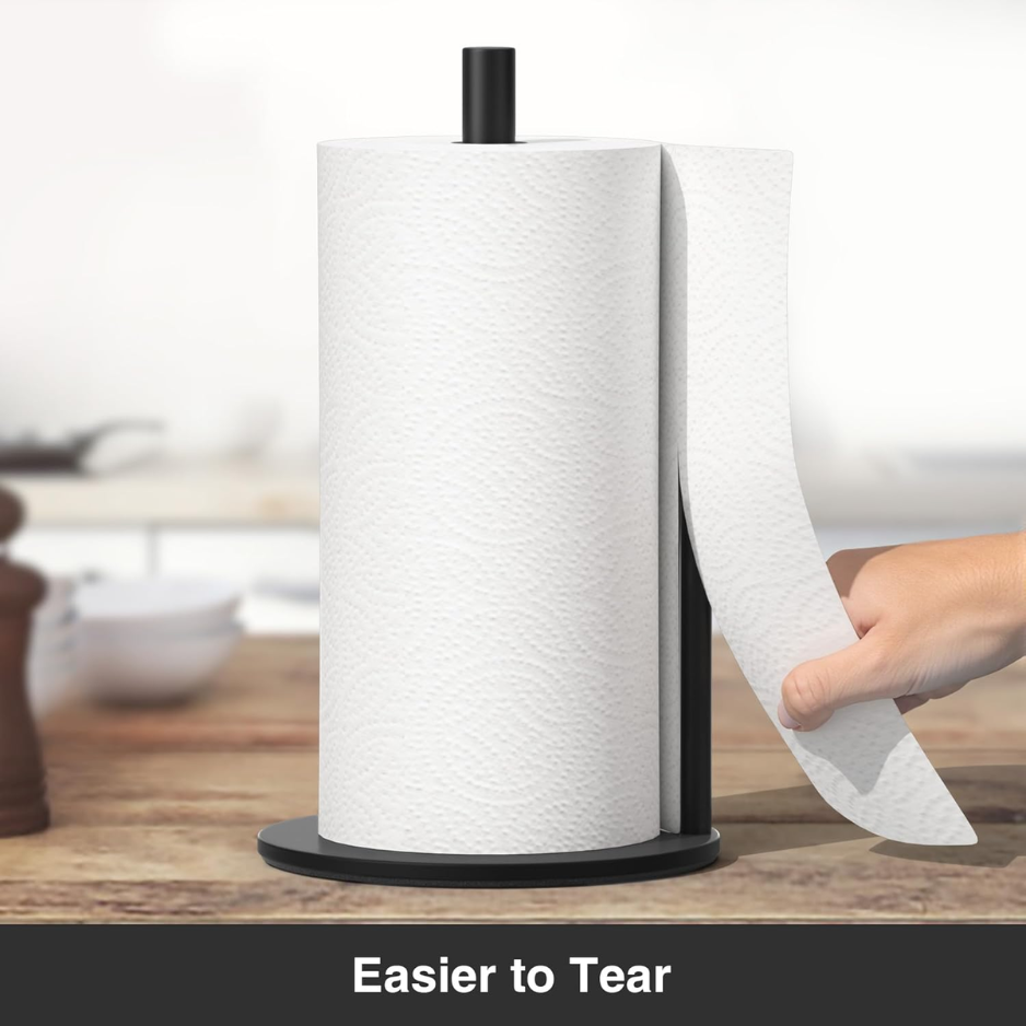 Premium Black Stainless Steel Paper Towel Holder with Weighted Base