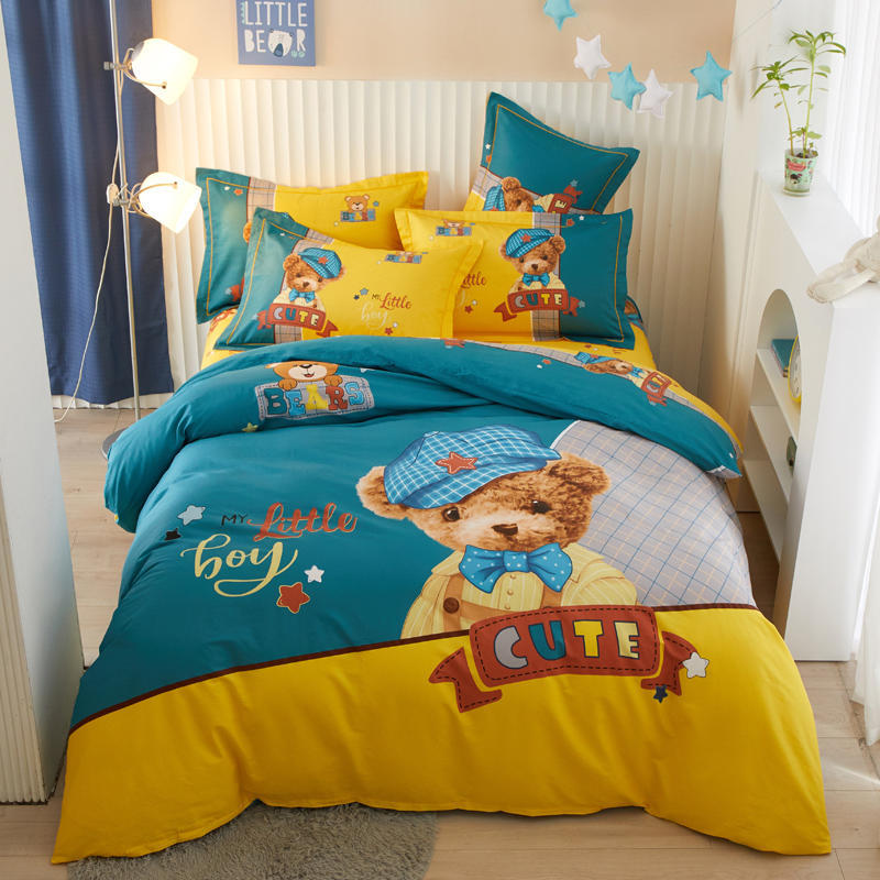 Kids Cotton Cartoon Bedding Set - Boys Girls Bed Linen & Pillowcases