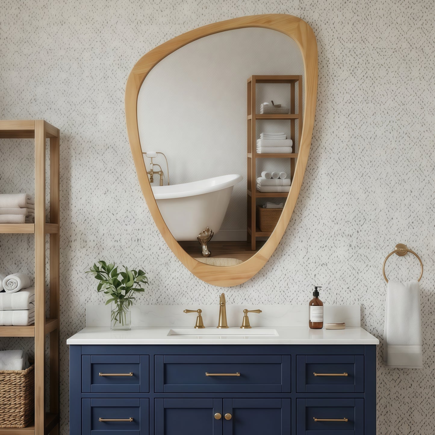 Irregular Solid Wood Frame Decorative Mirror - Oak 24''x36''