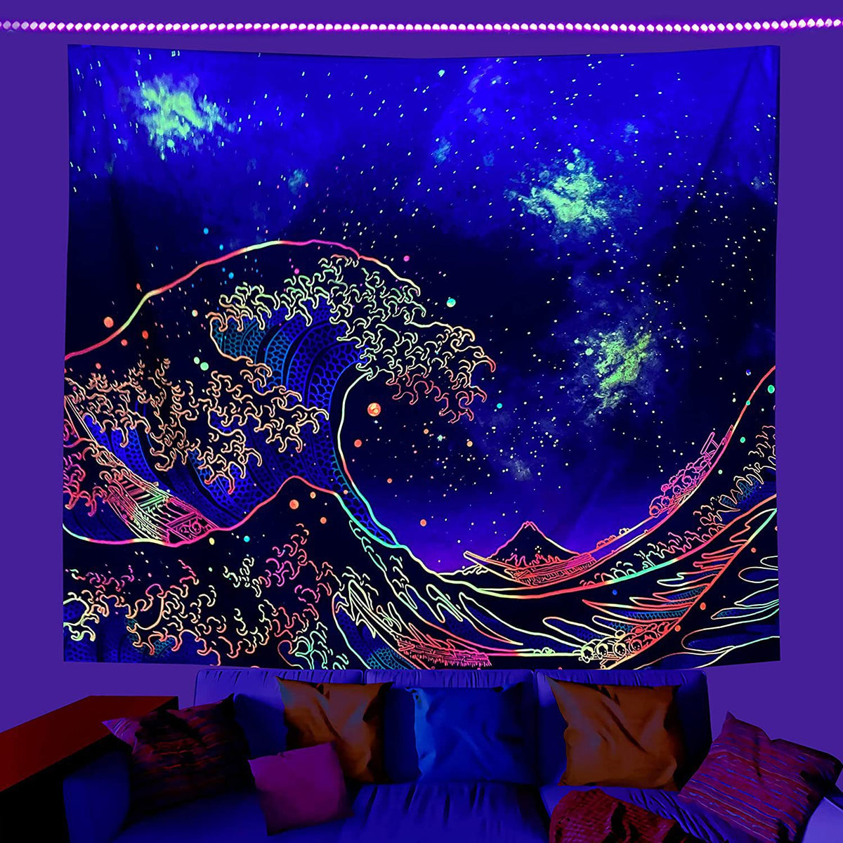 UV Fluorescent Tapestry Skull Flower Eye Design Modern Wall Art