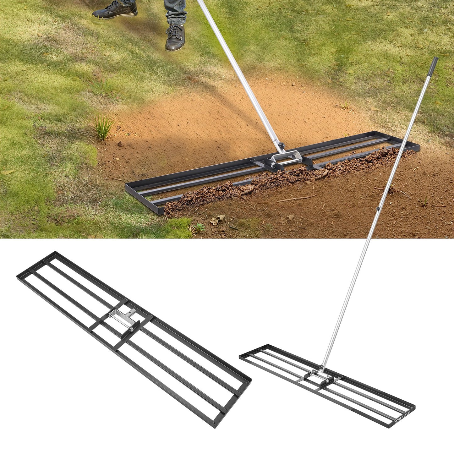 Heavy Duty Lawn Leveling Rake with Adjustable Handle - 48x10in Yard Tool