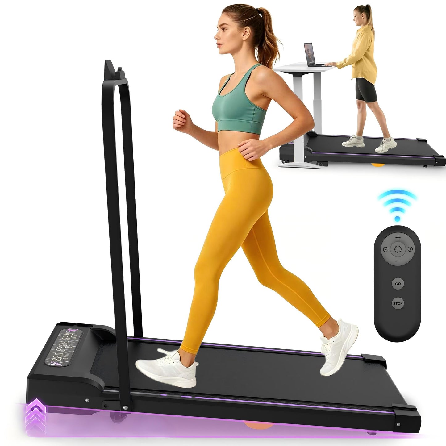 Under Desk Treadmill - 2 in 1 Portable Walking Pad with Remote Control