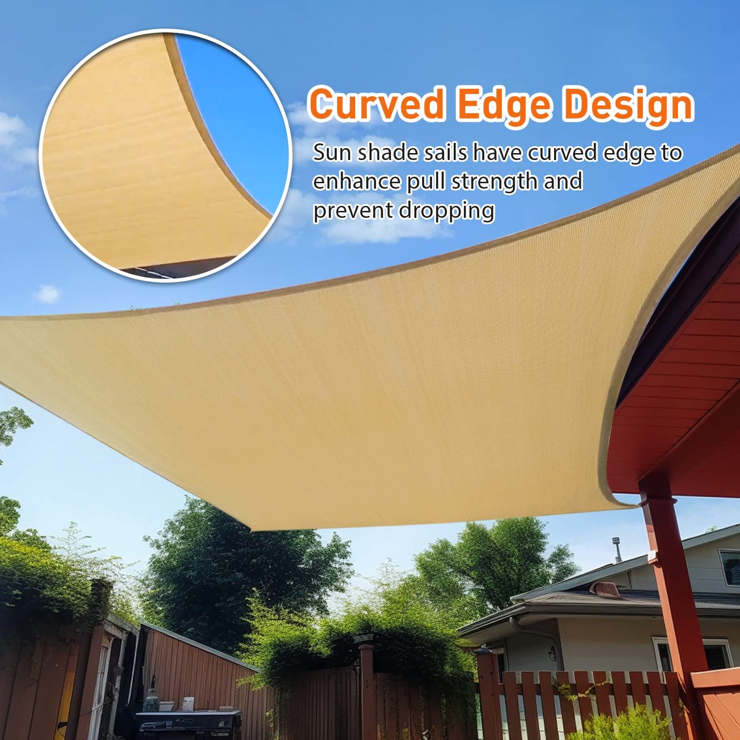 24x24ft Sunshade Sail Beige Sand UV Waterproof Garden Shade Sail