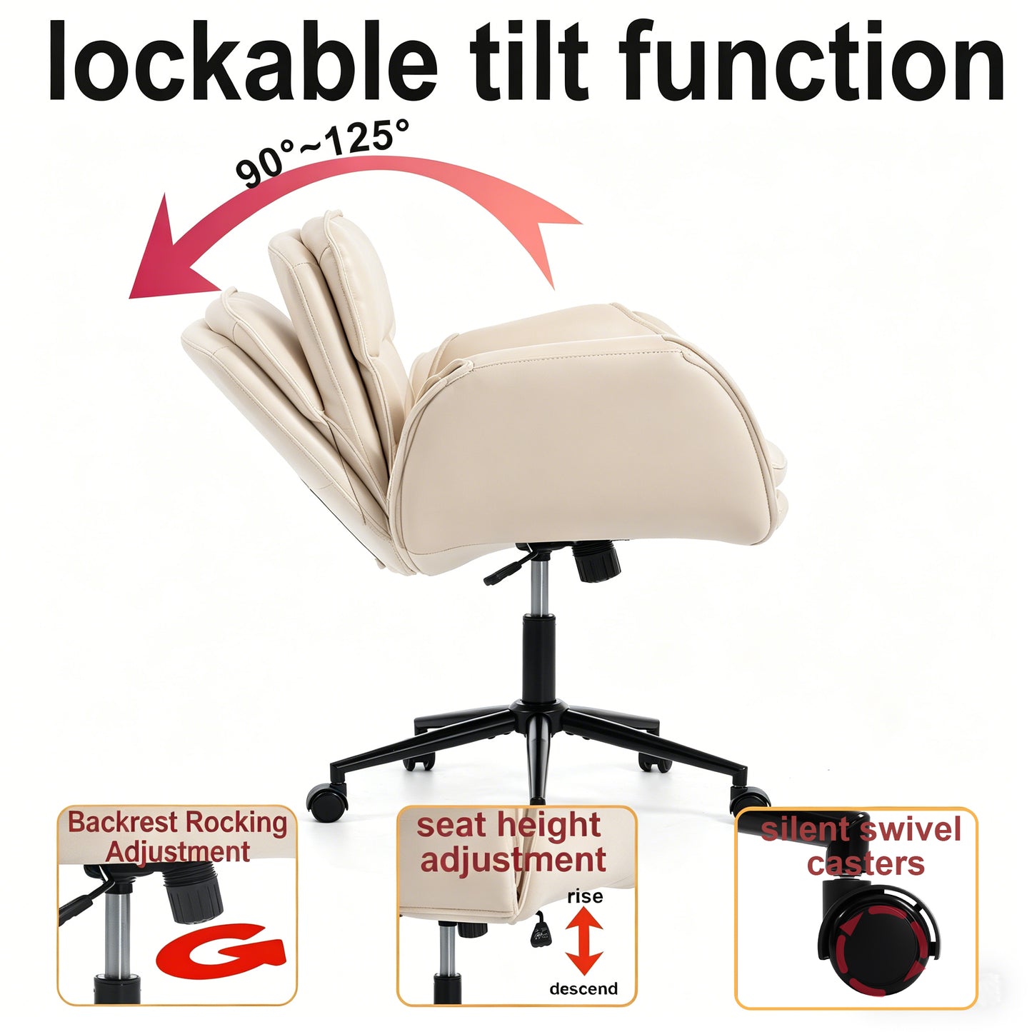Criss Cross Chair With 5-Gear Adjustable Armrests & Wheels, Ergonomic