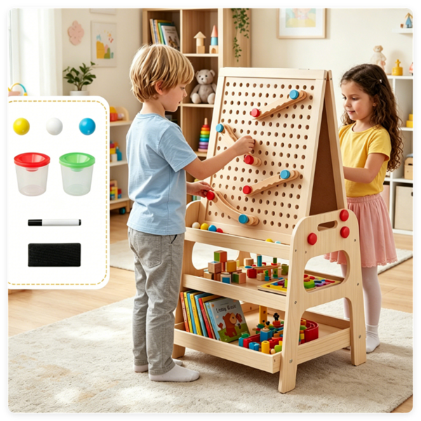 2-in-1 Kids Art Easel with Marble Run & Magnetic Whiteboard