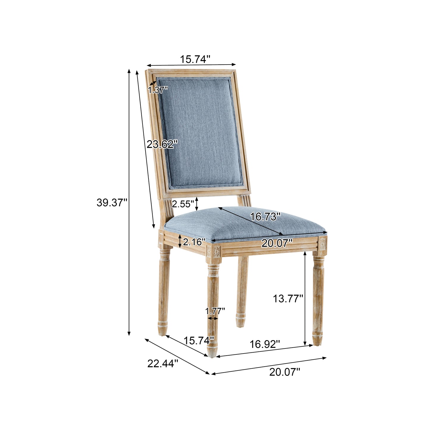Set of 6 French Country Dining Chairs - Slate Blue Upholstered Seat
