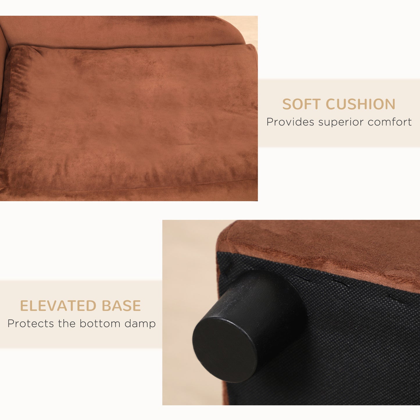 Small Dog Sofa Bed with Storage and Cushion, Brown Pet Furniture