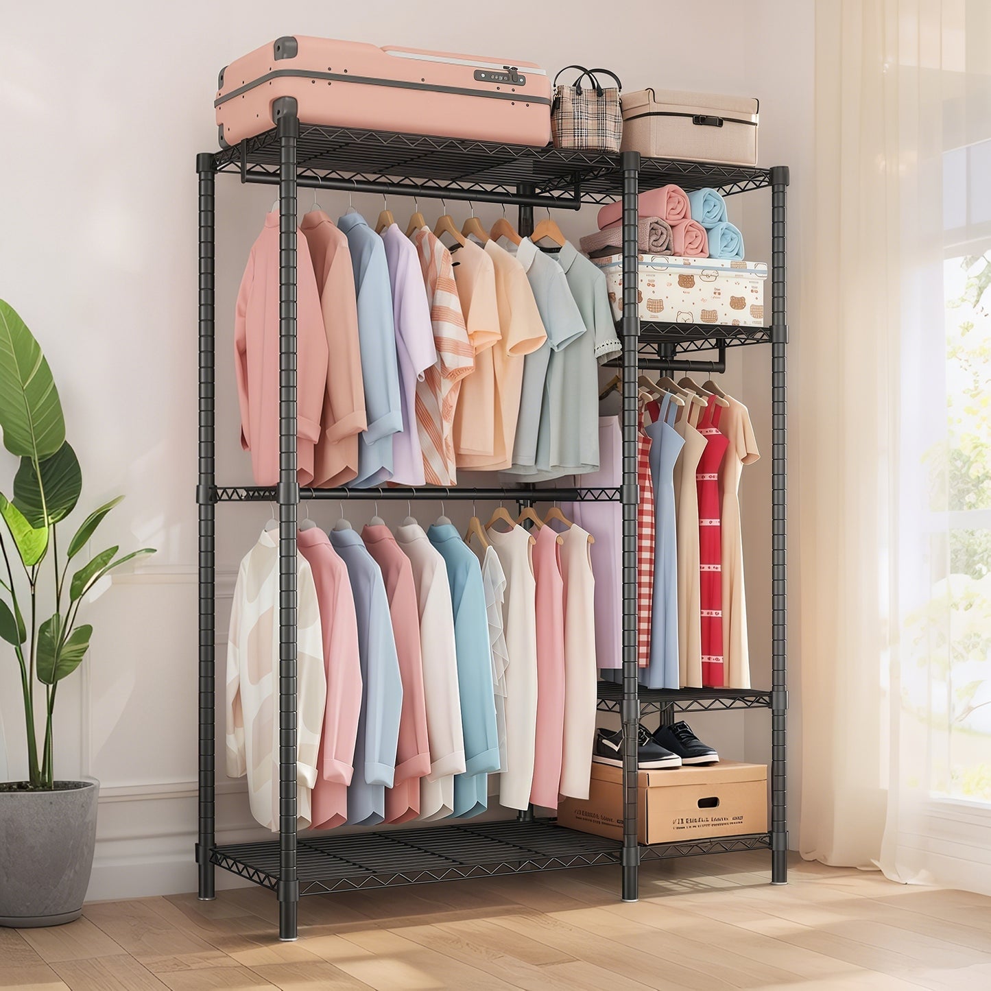 Heavy Duty Clothes Rack, Freestanding Closet Organizer, Portable
