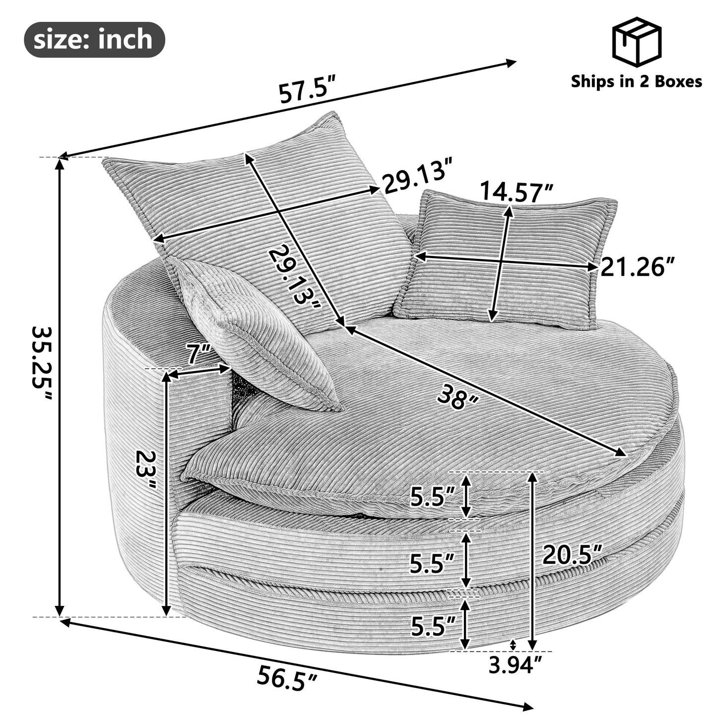 360° Swivel Barrel Chair with Dual-Layer Cushion - Grey
