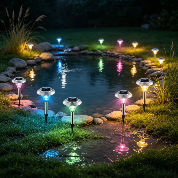 Solar Powered Color Changing Path Lights - 4 Pack, IP44 Waterproof