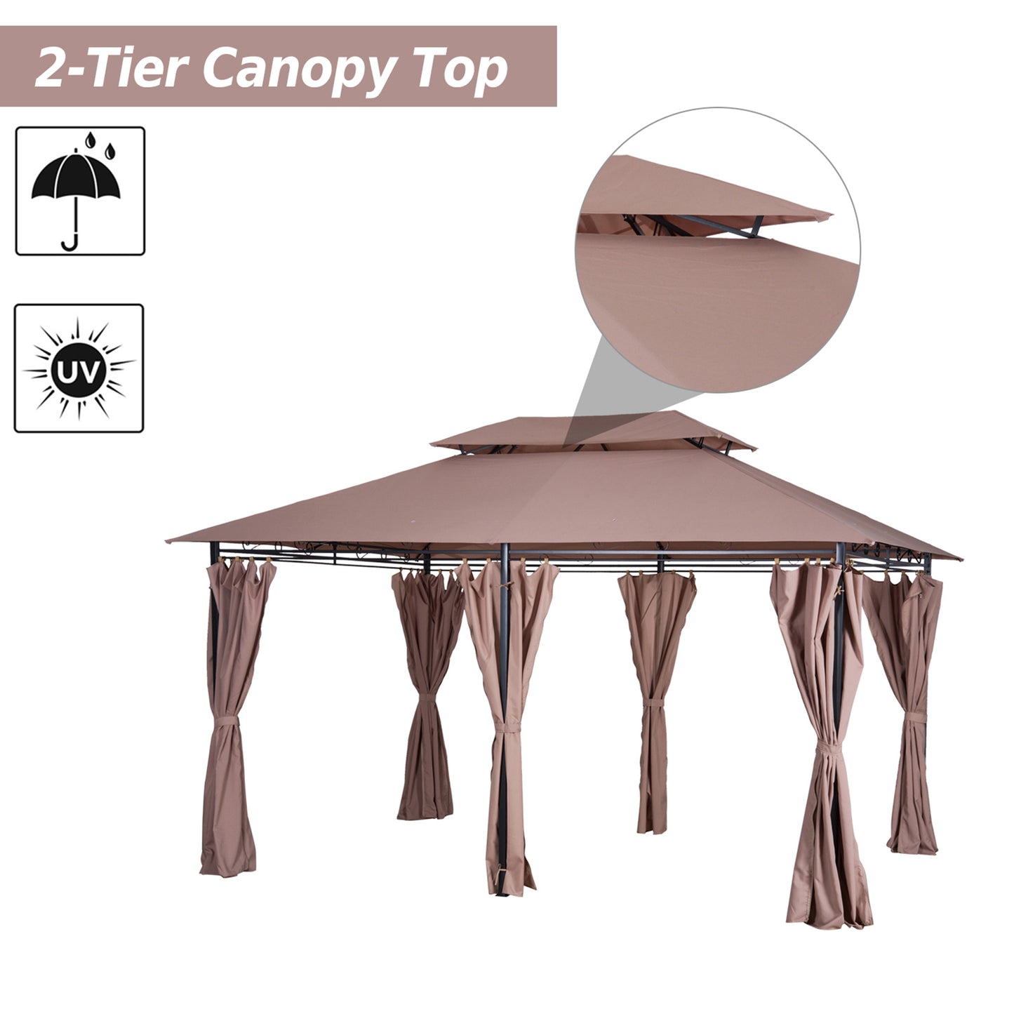 10x13 Outdoor Gazebo Canopy with Curtains and Vented Roof