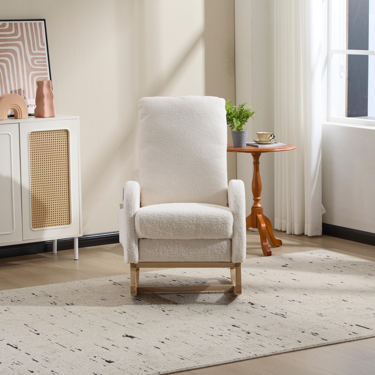 Upholstered Rocking Chair with Solid Wood Legs - White