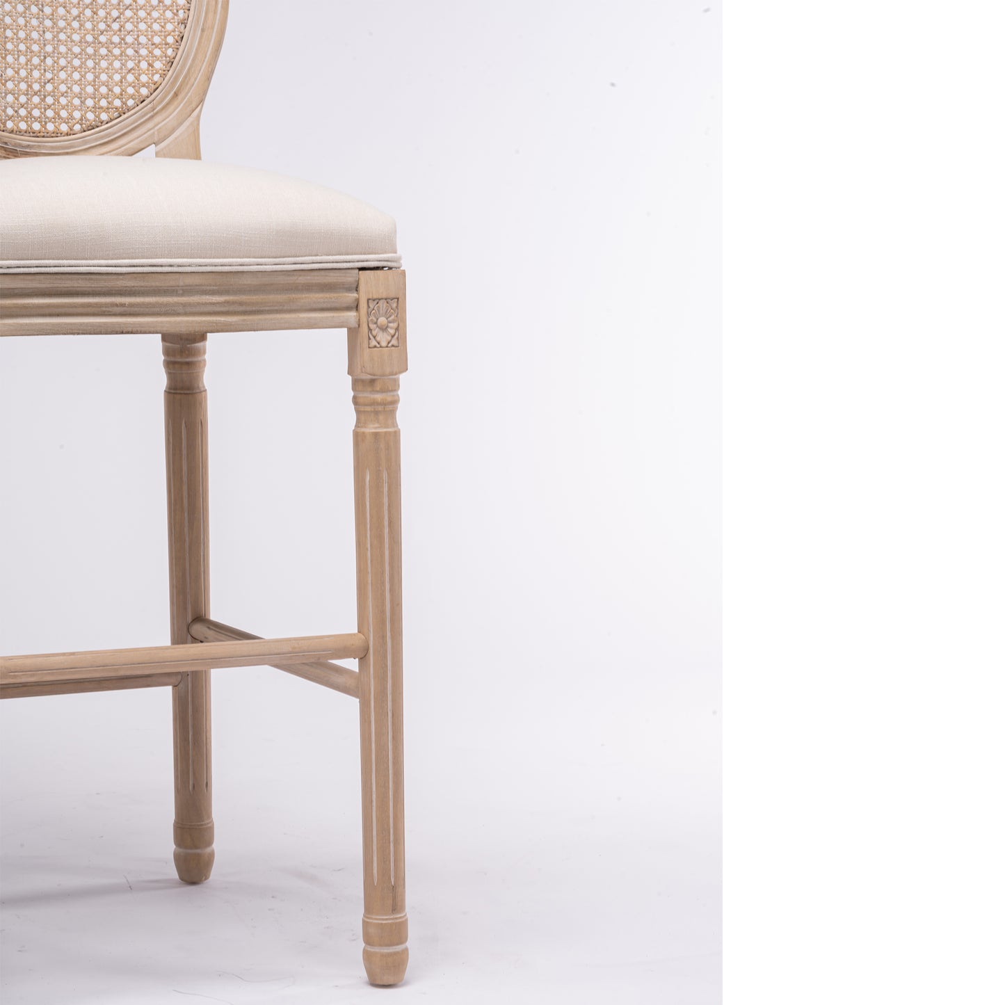 French Country Bar Stools - Set of 2 with Rattan Backrest, Beige