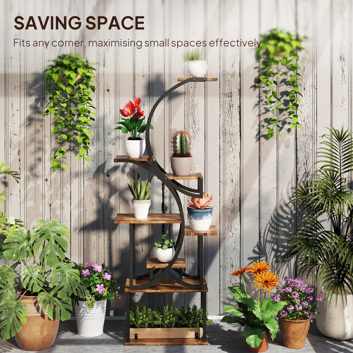 8-Tier S-Shaped Indoor Plant Stand - Carbonized Finish