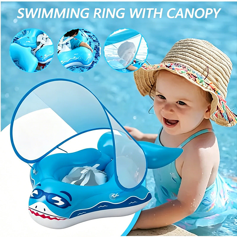 Inflatable Baby Swimming Ring with Safety Seat & Sunshade Canopy