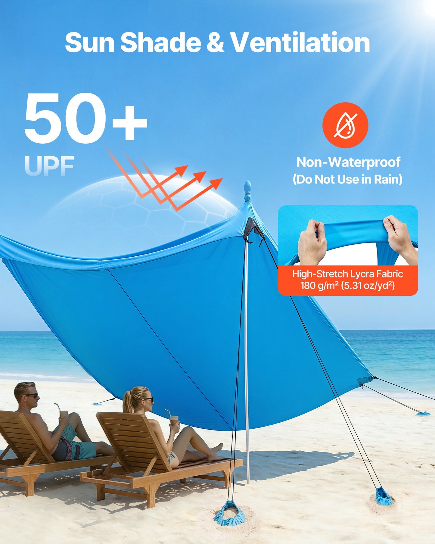 Portable Beach Tent Sun Shelter UPF 50+ 10x10 Ft Pop-Up Canopy with Sandbags & Poles