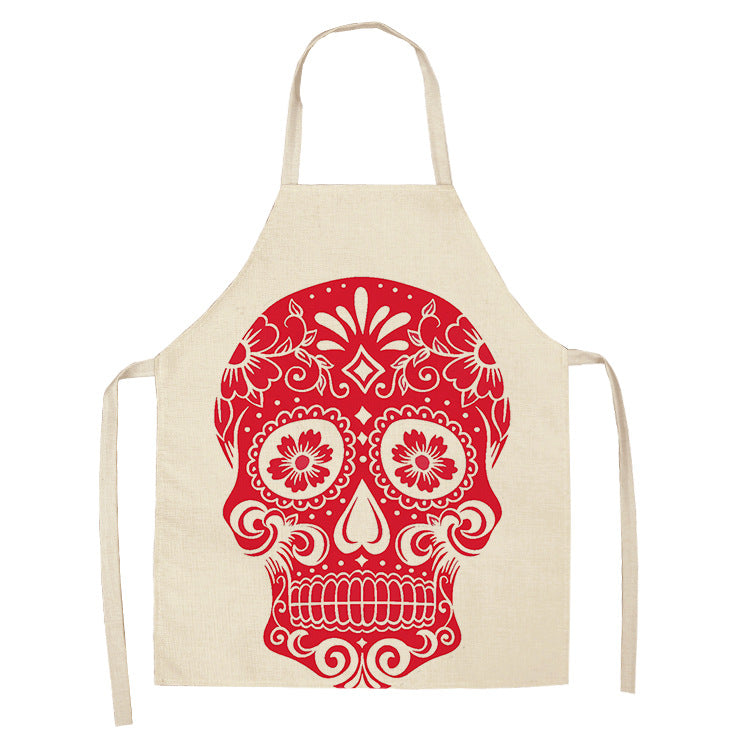 Cotton and Linen Skull Apron - Modern Kitchen Cooking Tool, 68x55cm