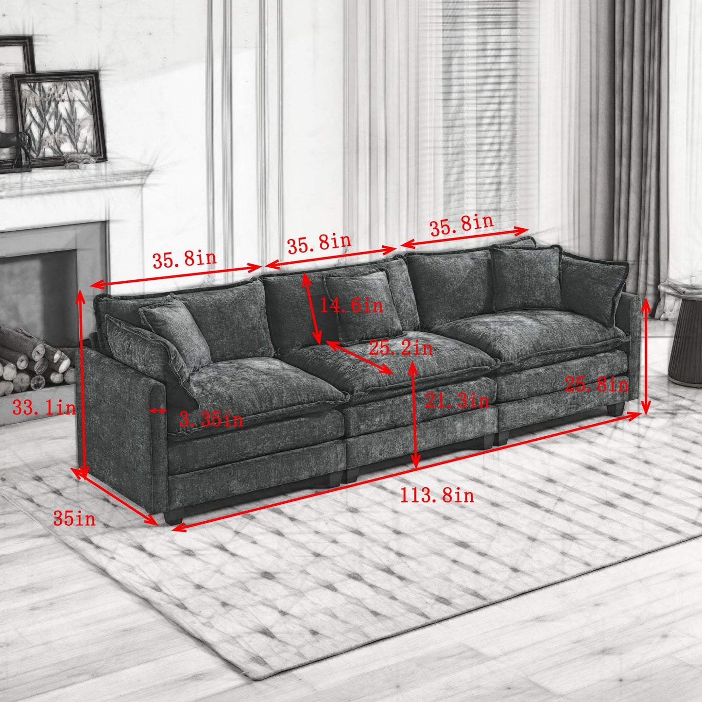 Cloud Sofa 3 Seats Ottoman Is Not Included , Modern Sectional Couch,