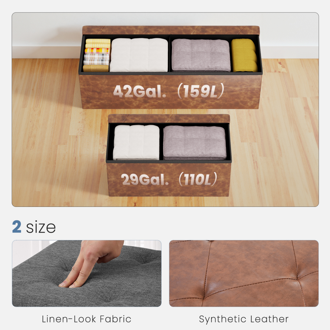 Foldable Storage Ottoman Bench 43in, Foot Rest Stool, Synthetic