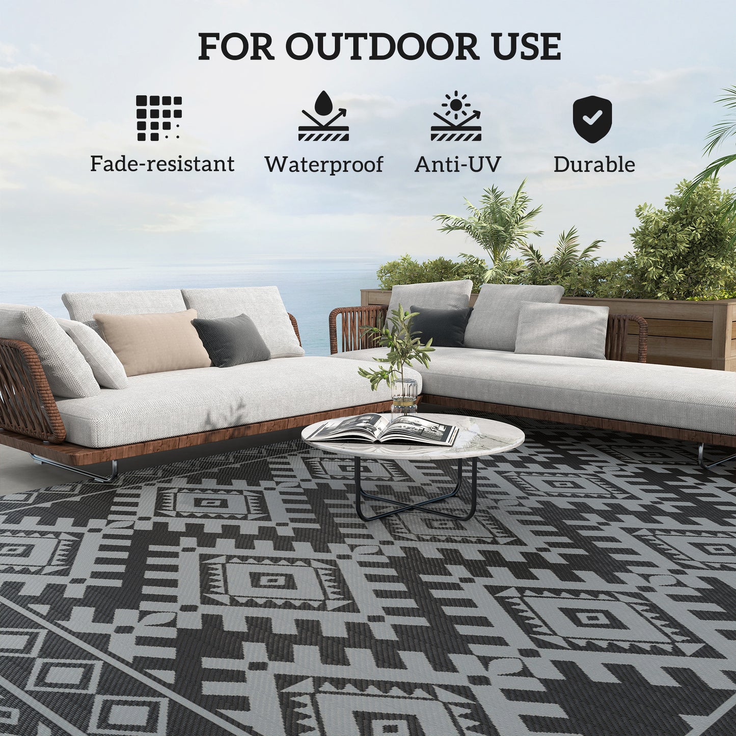 Reversible Outdoor Rug - Waterproof Plastic Straw, 9' x 18'