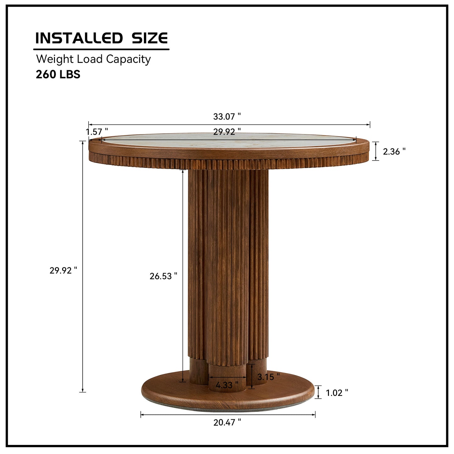 33-Inch Round Dining Table with Sintered Stone Top - Walnut