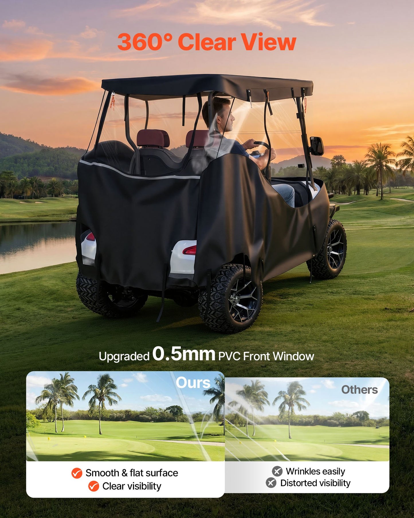 Waterproof Golf Cart Cover for 2-4 Passengers - Full Enclosure, PVC Coating, Windproof Hooks, Fits Most Brands