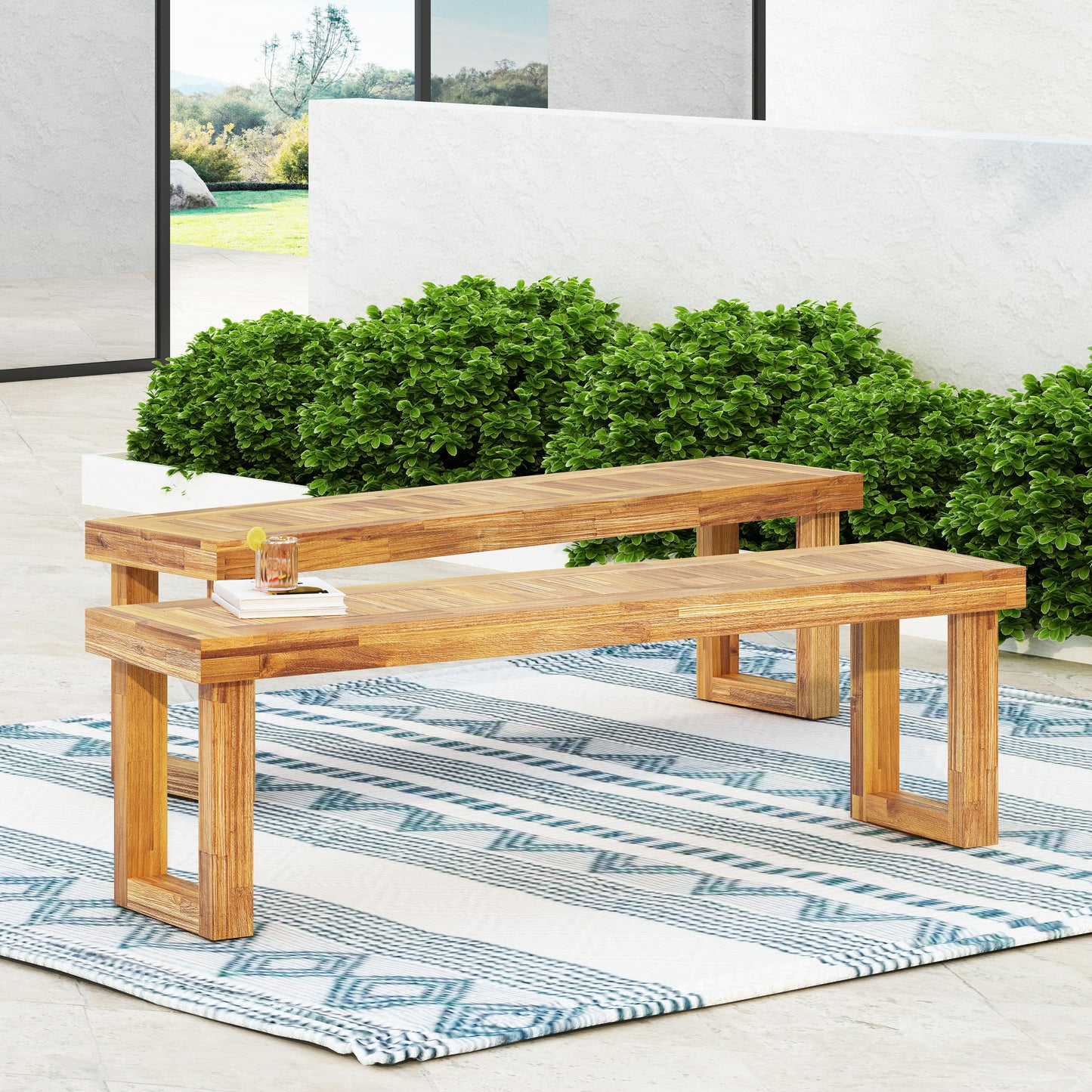 Nestor Natural Acacia Wood Bench Set of 2 - Outdoor Seating