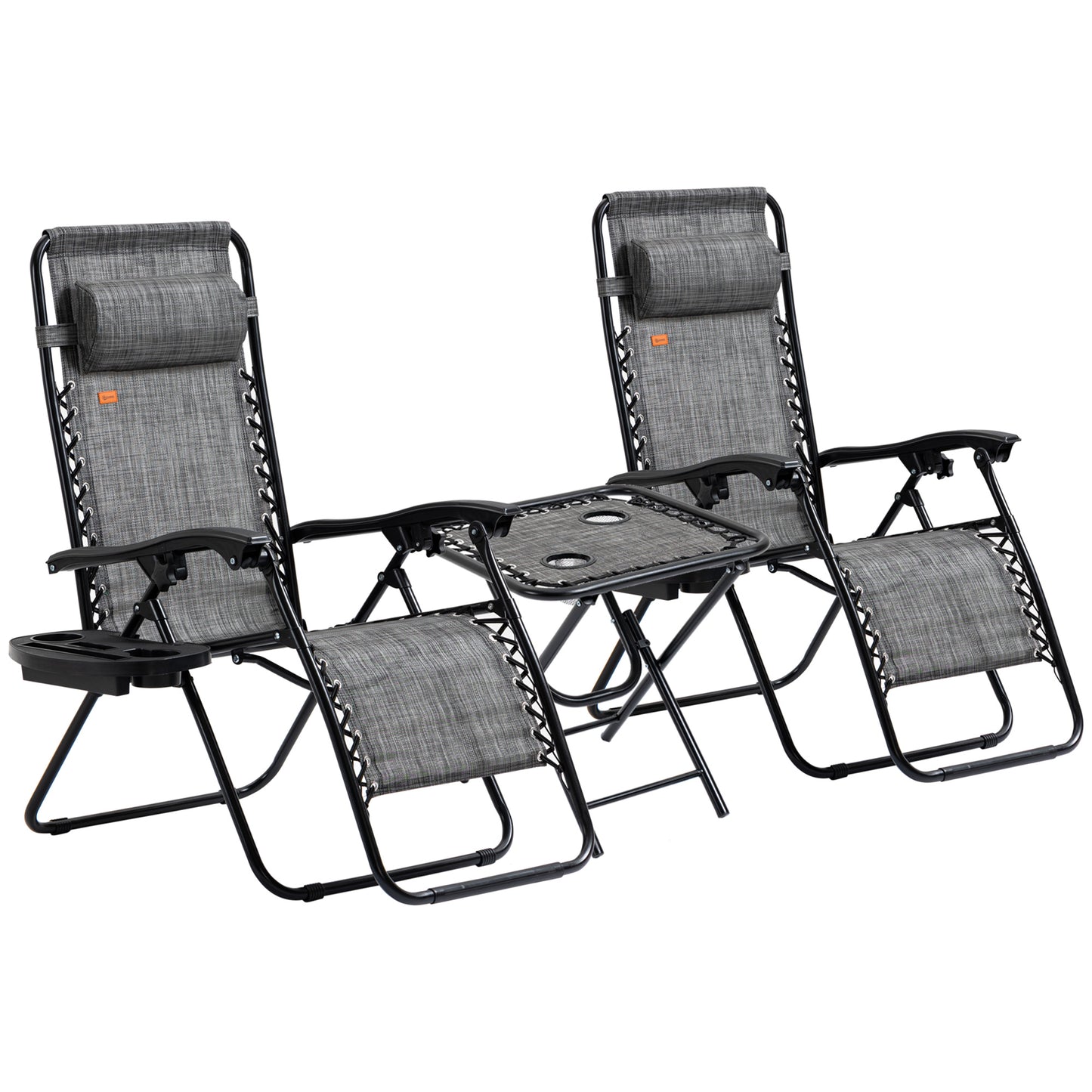 Folding Zero Gravity Chair Set with Side Table & Cupholders - Gray
