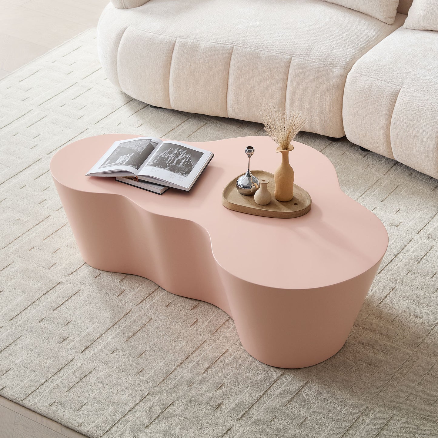 50 Inch Pink Unique Shape Coffee Table - Sturdy Fiberglass