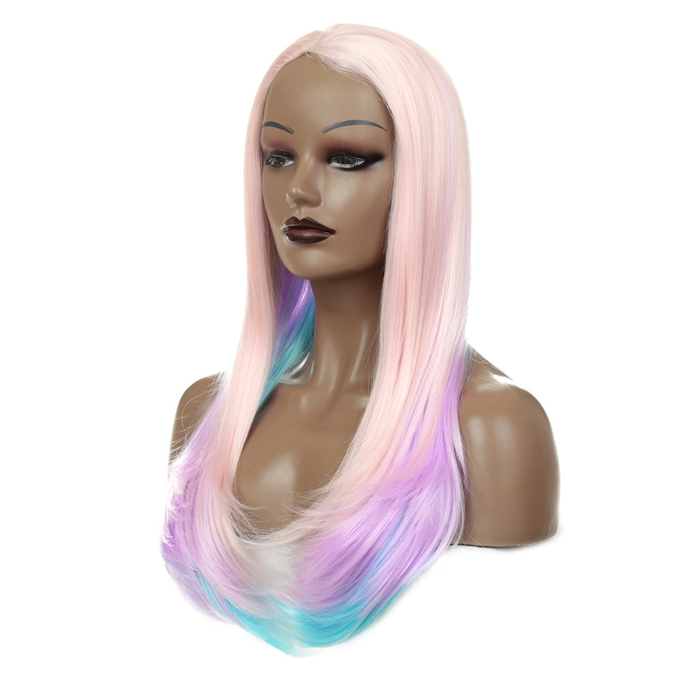 Long Curly Hair Wig with Oblique Bangs - 26 inches