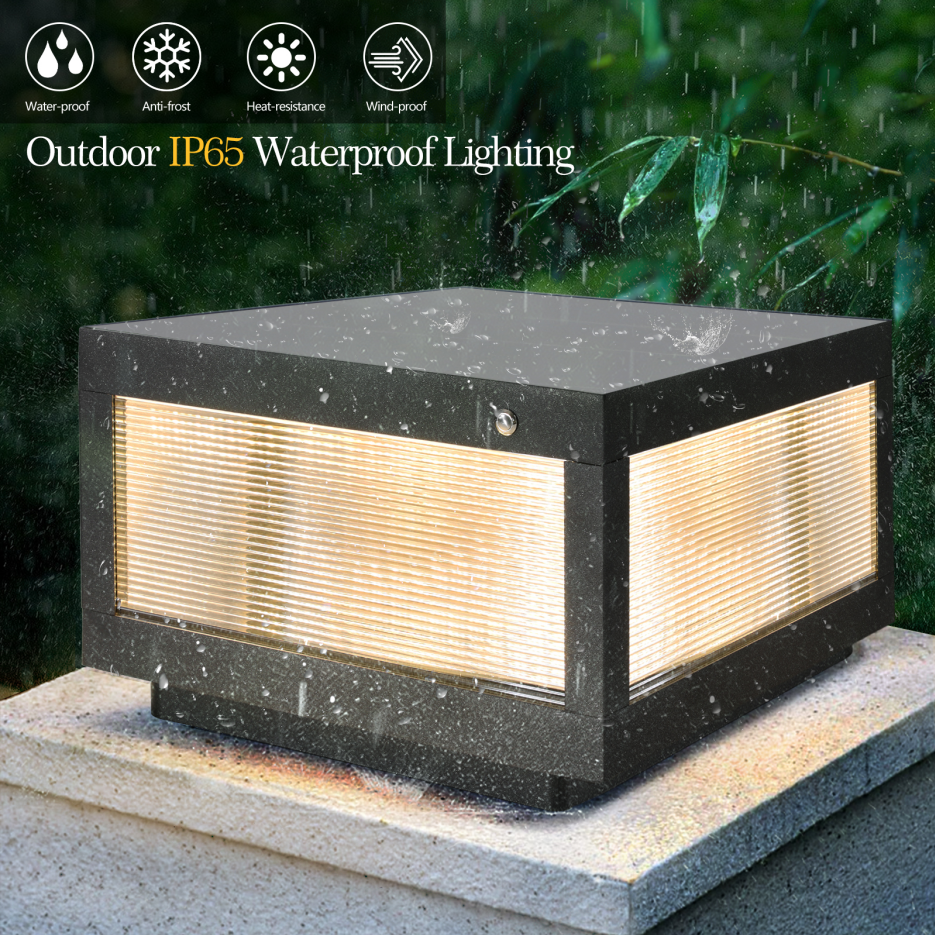 12-Inch Black Solar-Powered LED Post Cap Light for Outdoor Fence, Pathway, Deck, Patio