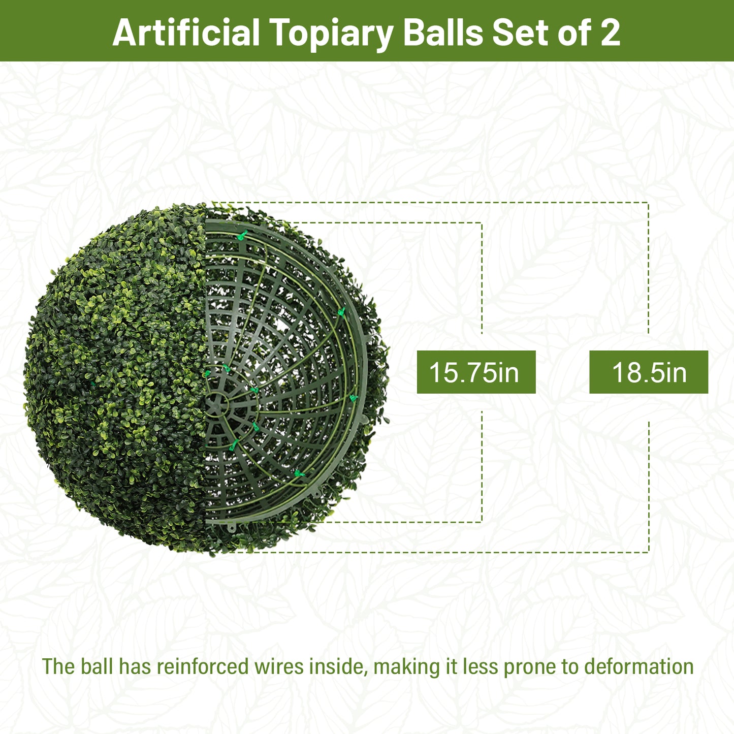 18.5-Inch Artificial Boxwood Topiary Balls - Green, 2 Pcs Set