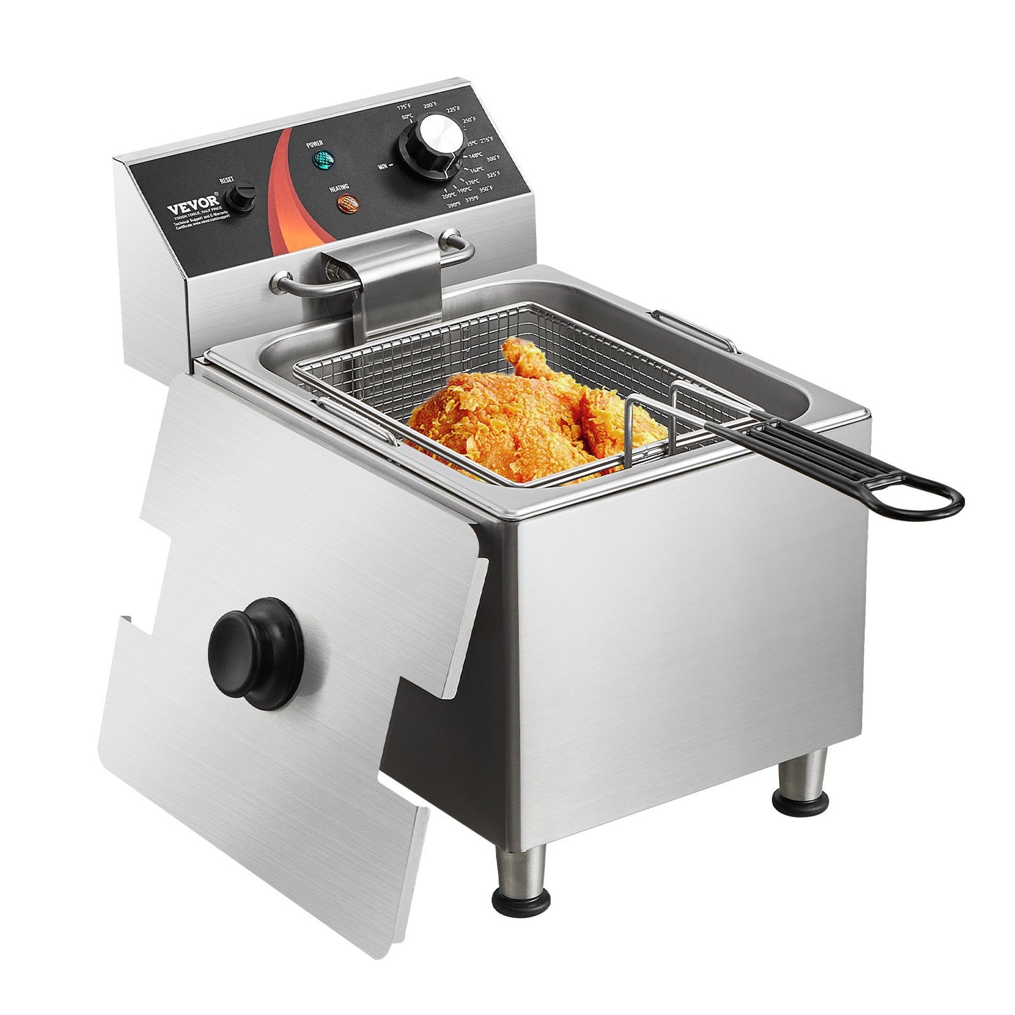Commercial Electric Deep Fryer 12 Qt / 11.5L Countertop 1750W with Temperature Control - Silver