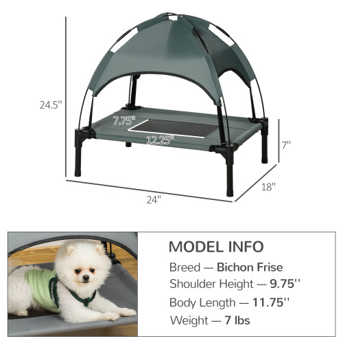 Elevated Dog Bed with Canopy Shade - 24 Inch Portable Pet Cot, Gray