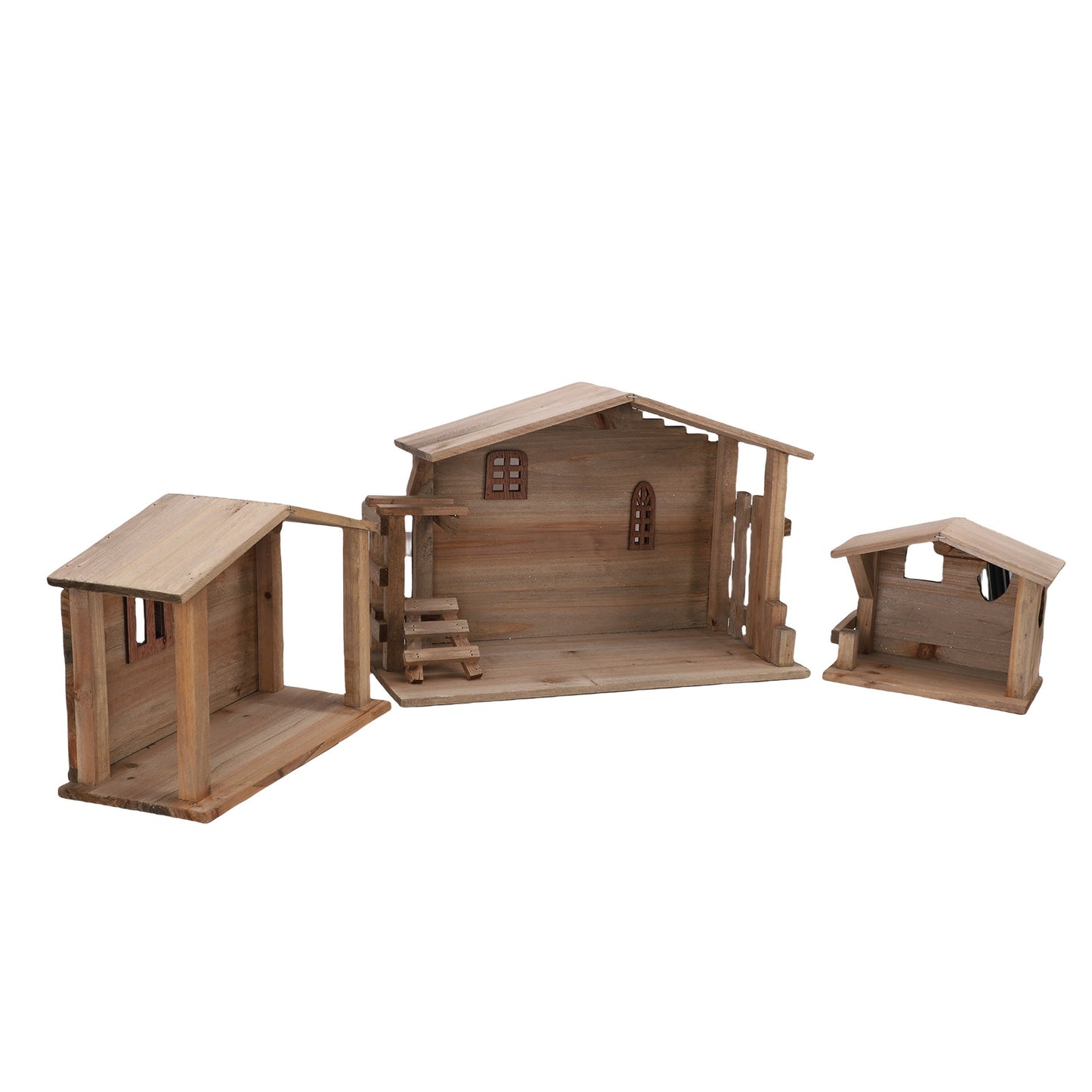 Xmas Wooden Stable Decor Solid Wood Rustic Stackable House Ornament