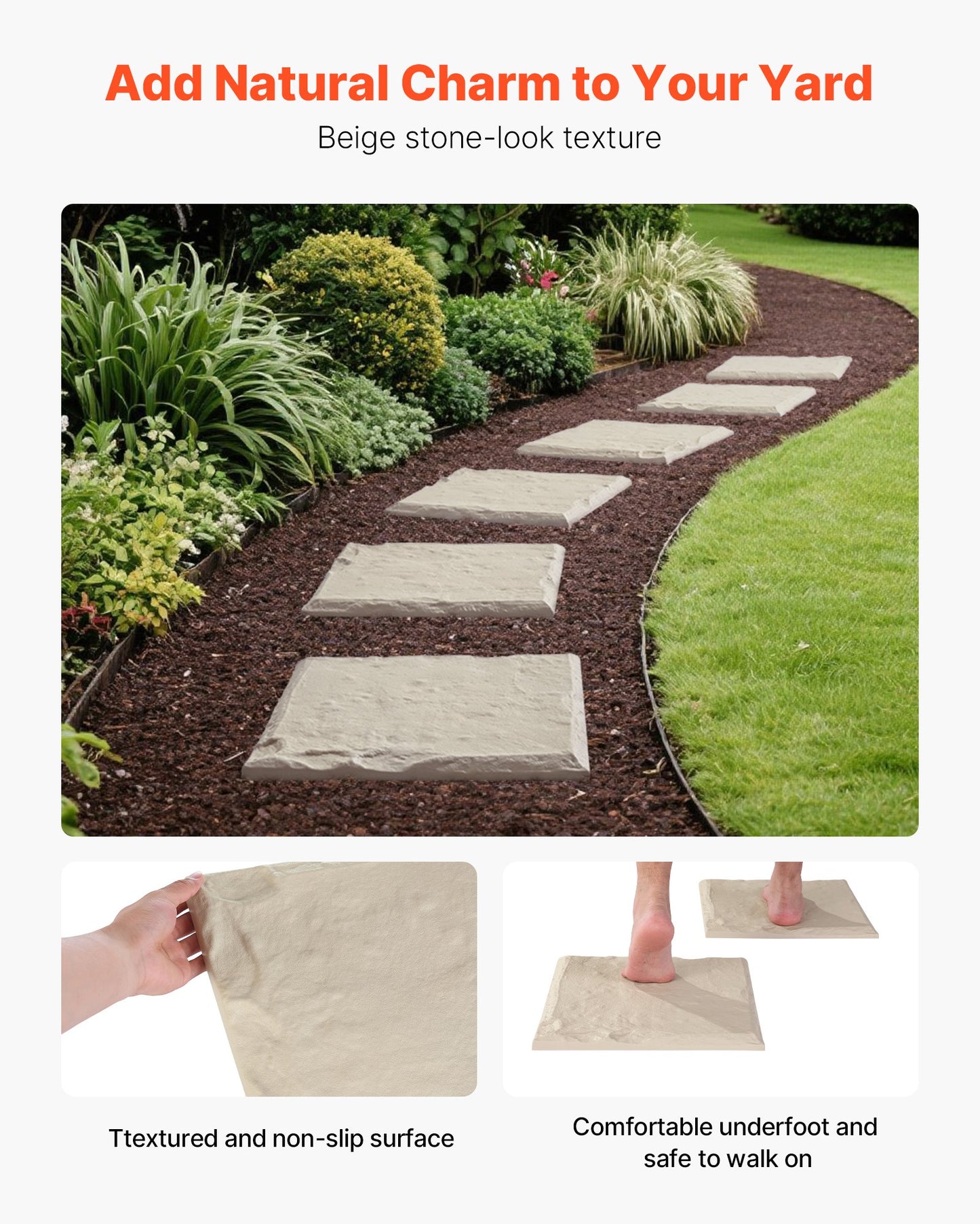 Decorative Garden Stepping Stones With Stakes - 16 Pack, Beige, 15.5x15.5 Inches