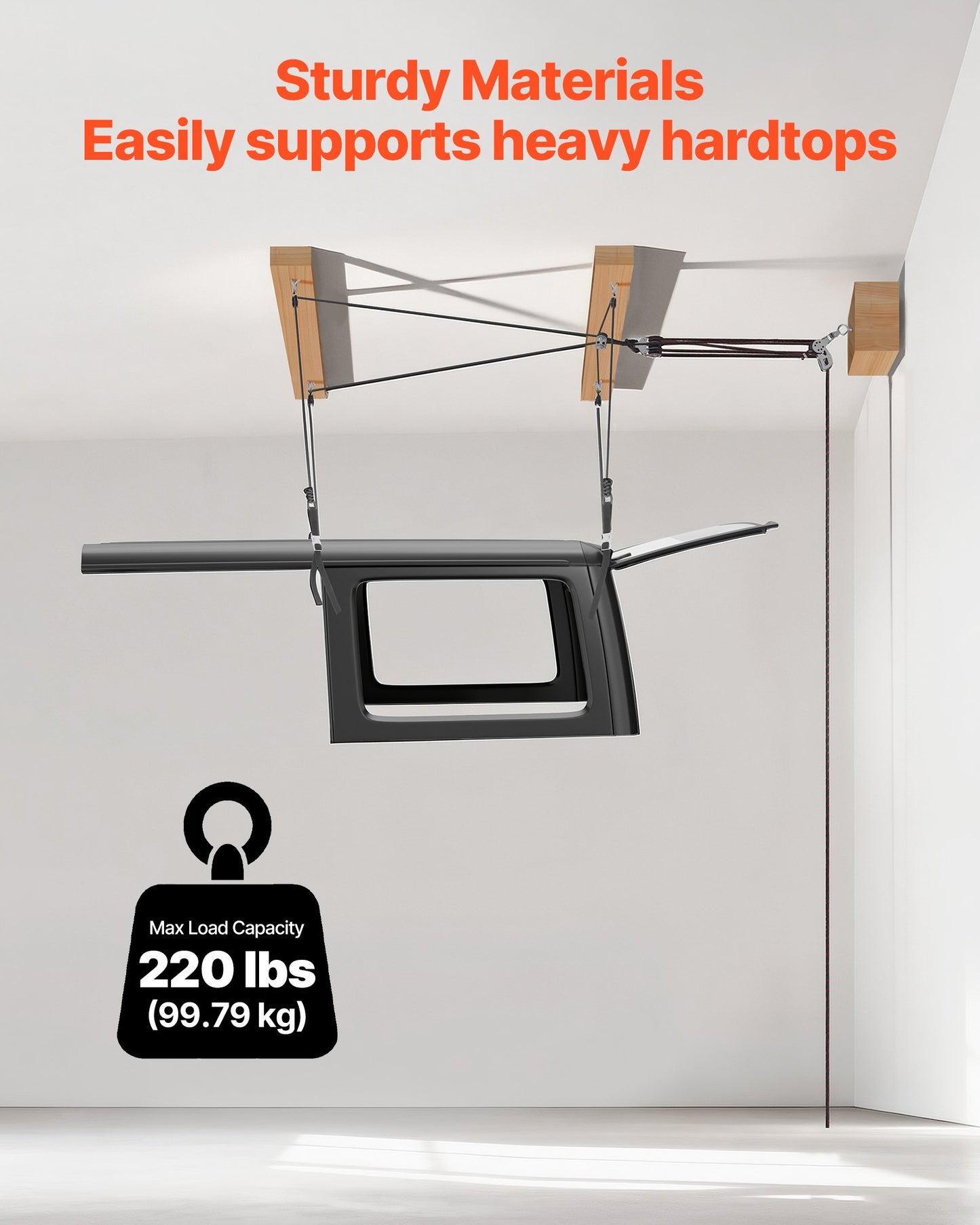 Jeep Hardtop Removal Lift with Anti-Drop System - Supports 220 lbs, Black