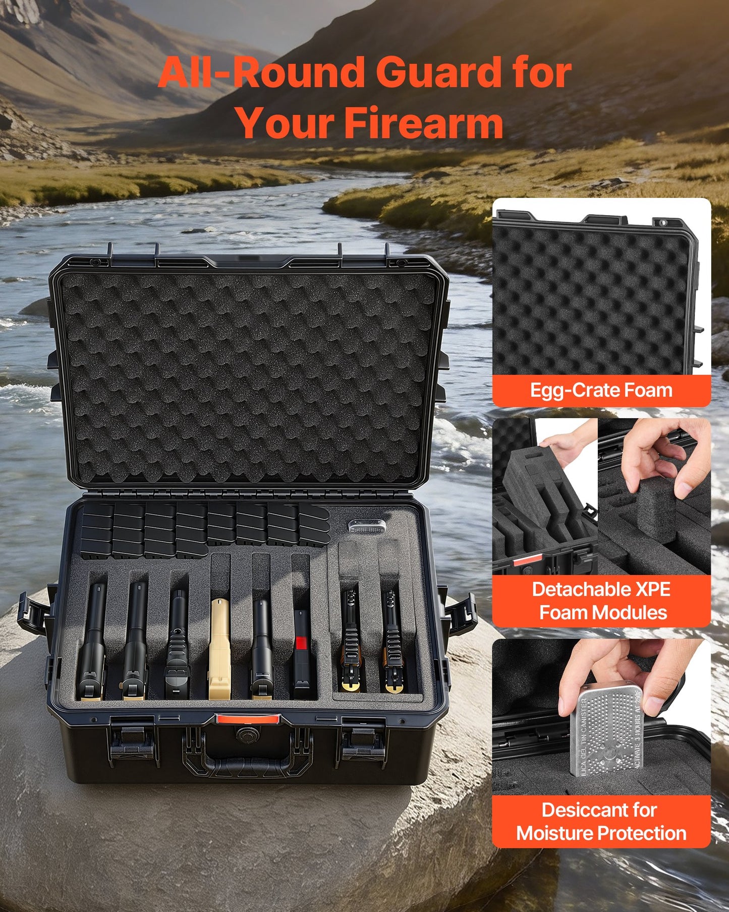 Heavy Duty Waterproof Pistol Case with Foam Interior, TSA Compliant, 21.9x17.9x8.8 in