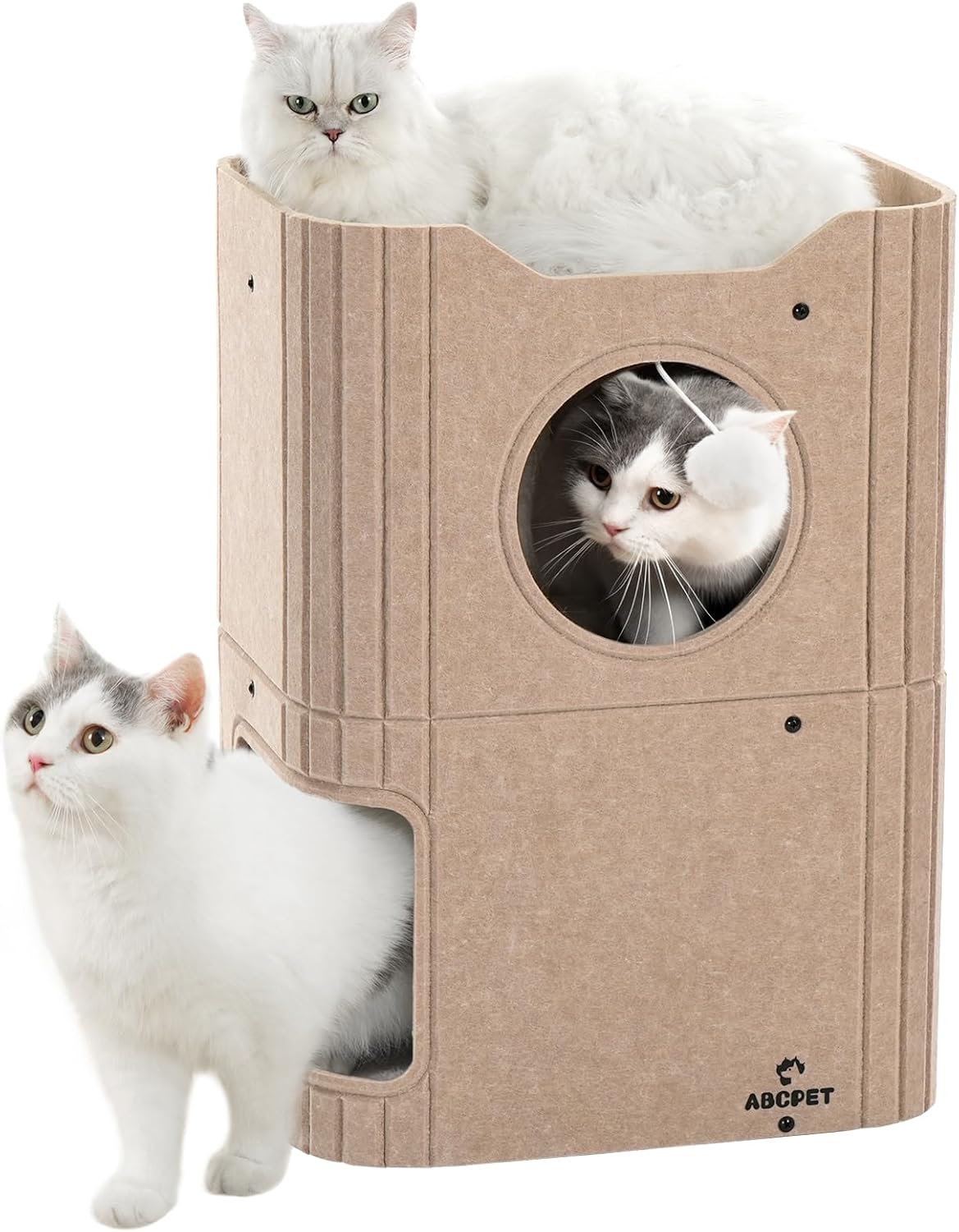 Indoor Felt Cat House with Scratch-Resistant Cube & Hanging Ball - Light Gray