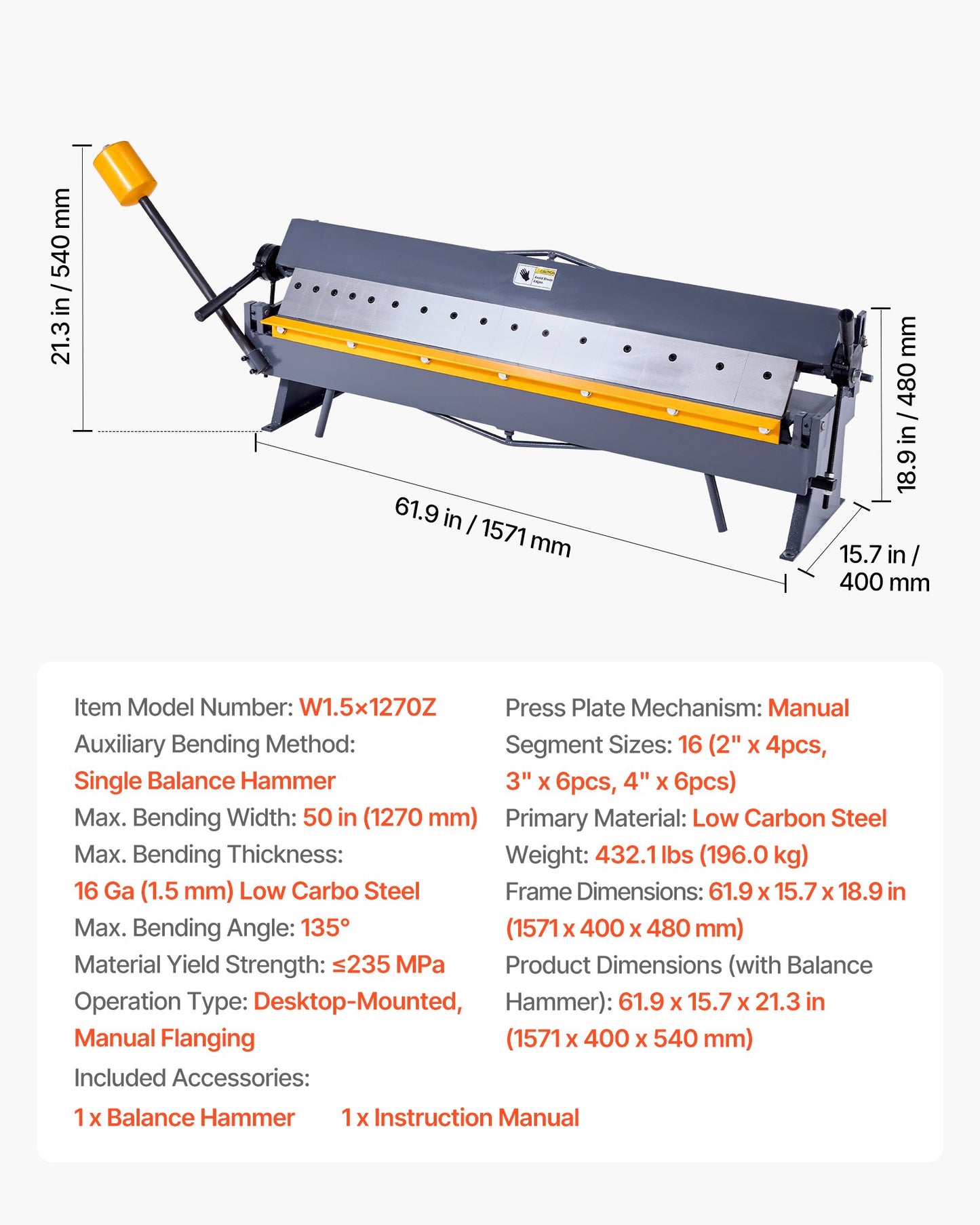 50-Inch Sheet Metal Brake Bender with 16 Fingers, Adjustable 0-135° - Heavy-Duty Aluminum Fabrication Tool