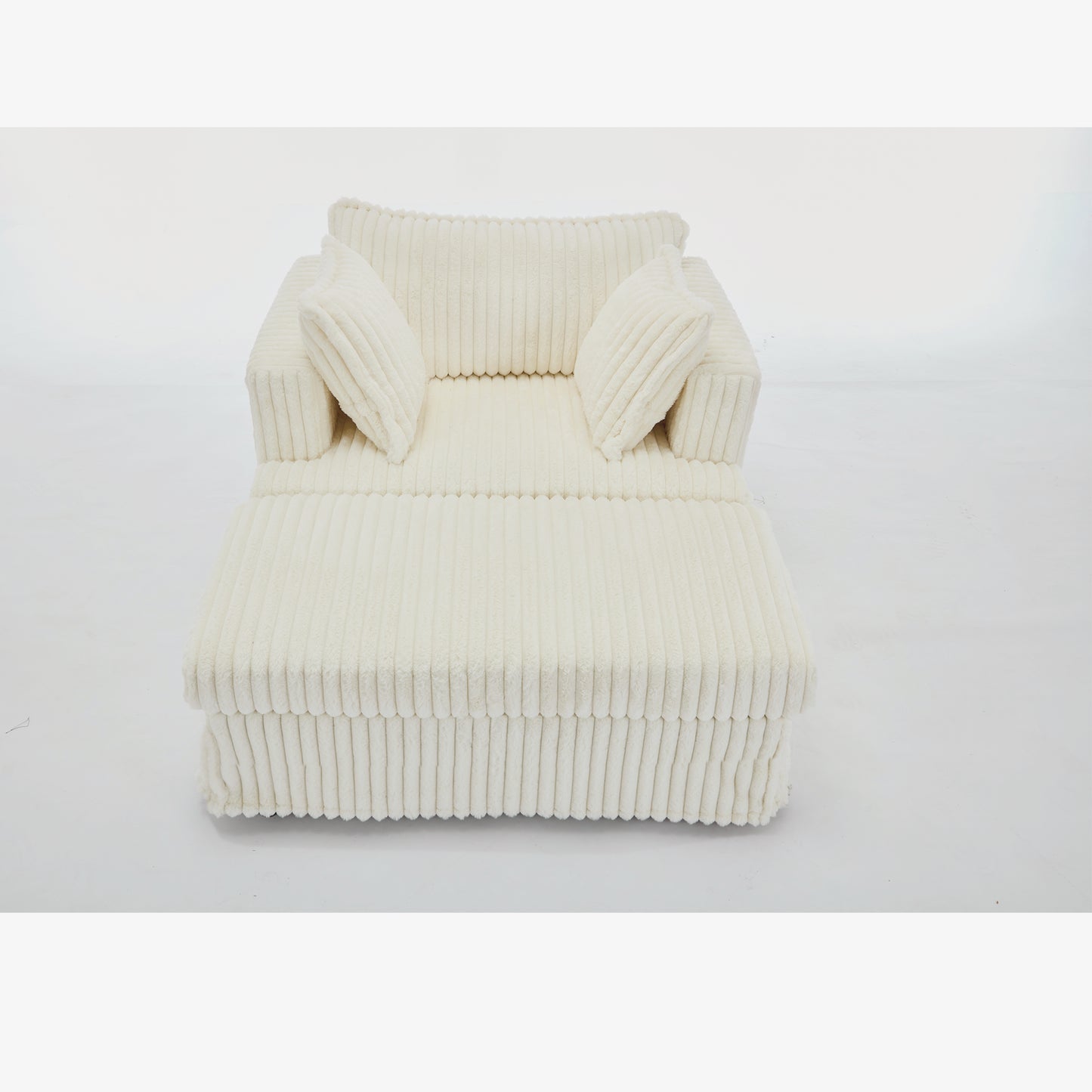 Oversized Corduroy Chaise Longue with Ottoman - Beige