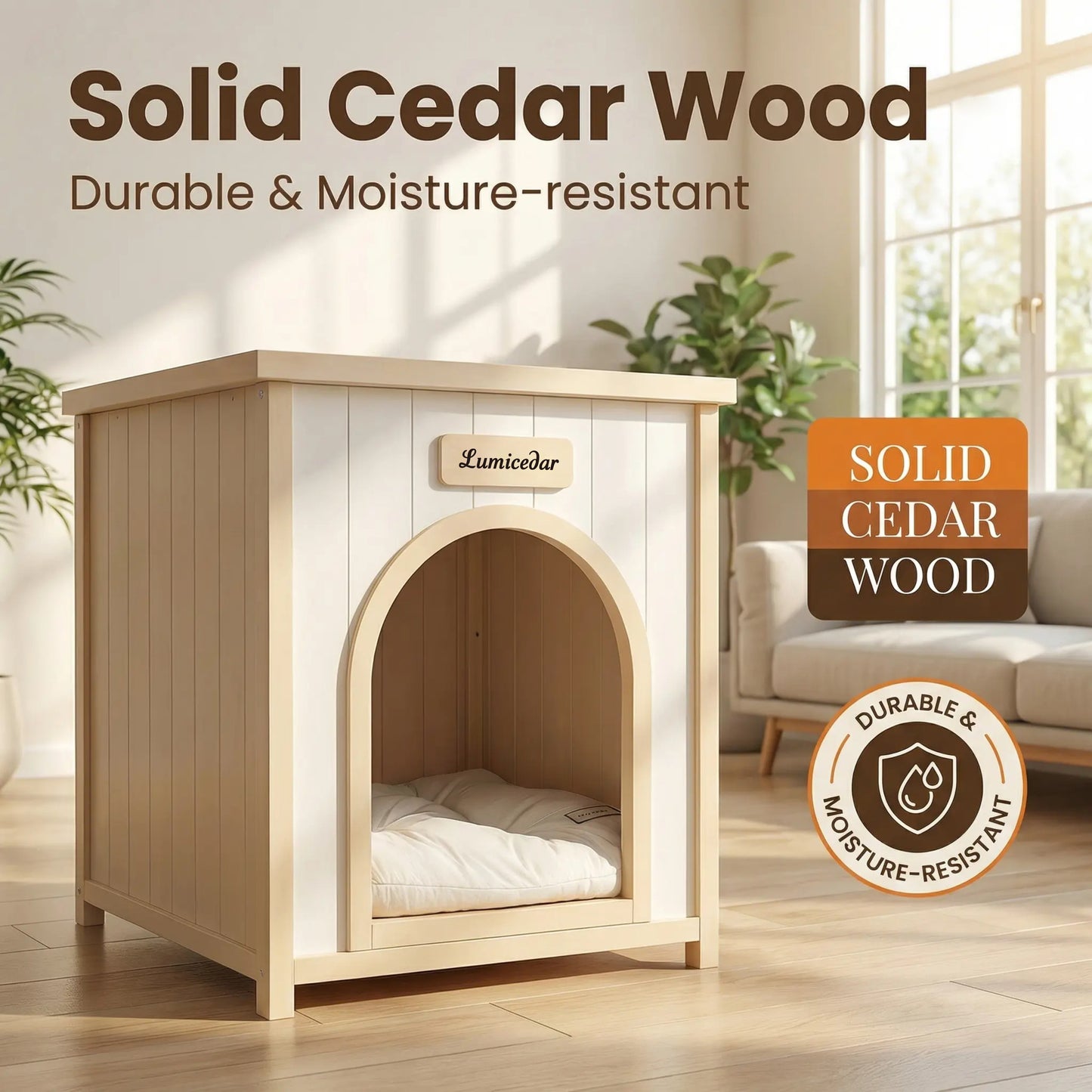 Indoor Wooden Dog House with Removable Cushion - Small Pet Shelter, Scandinavian Design