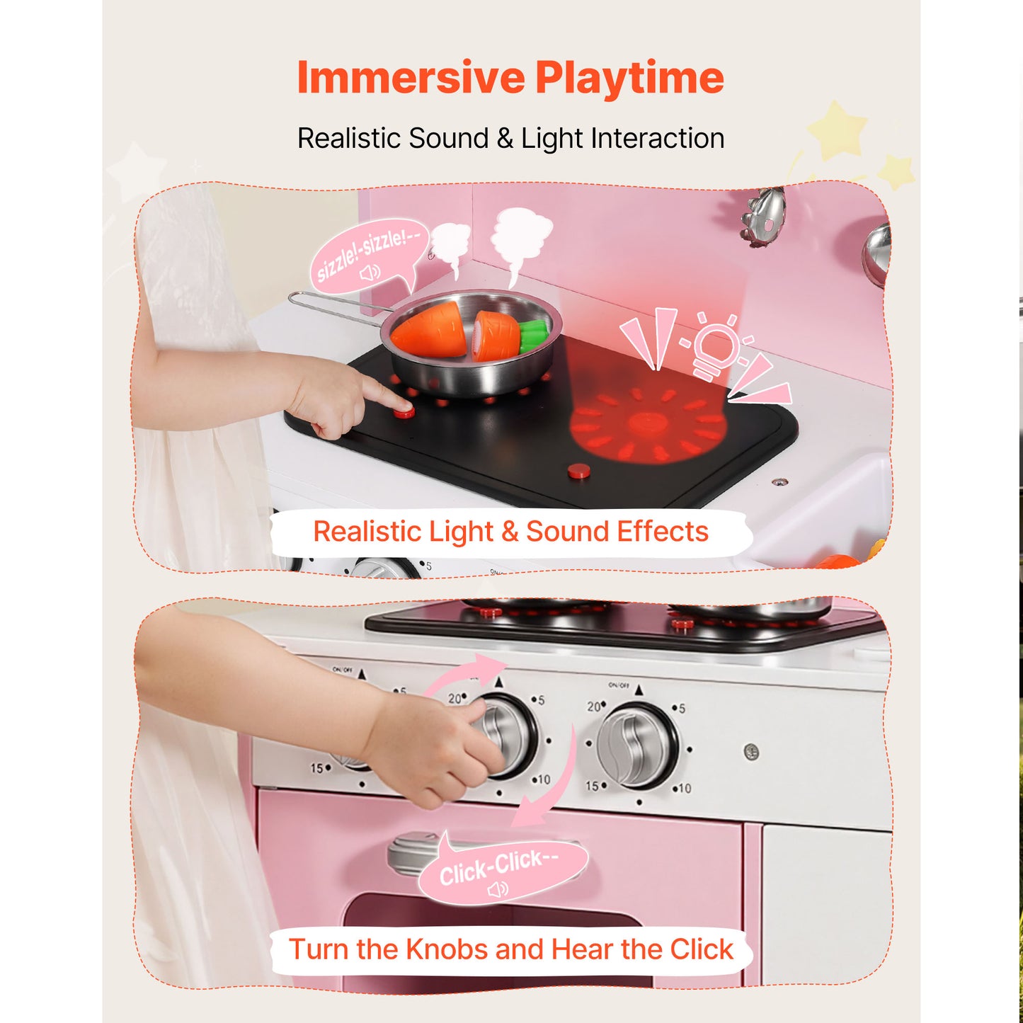 Wooden Play Kitchen Set with Lights & Sounds for Kids Ages 3-8